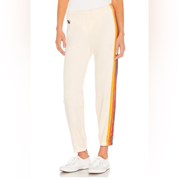 Aviator Nation Pants - Aviator Nation Cream Joggers with Multicolor Stripe